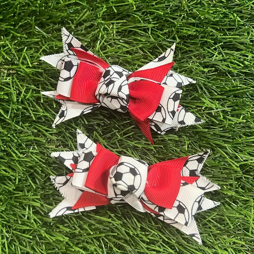 Handmade Soccer Hair Bows - Set of 2